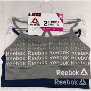 Reebok Girl's Seamless Bralettes Gray & Blue Small 6-7 Pack of 2 Lightly Padded